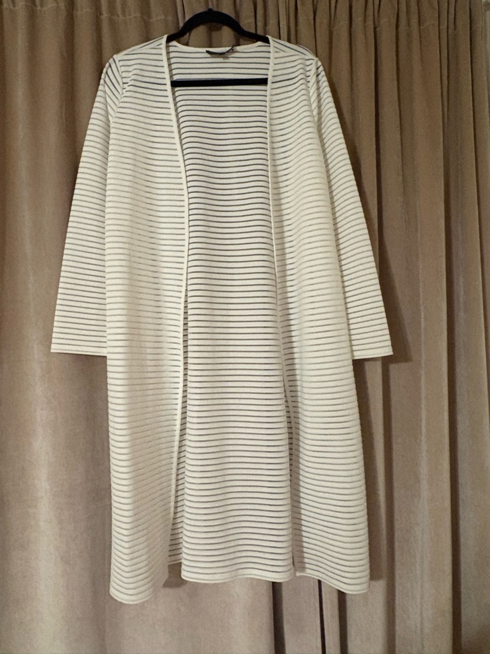 Preston & York Cream and Black Striped Open-Front Cardigan